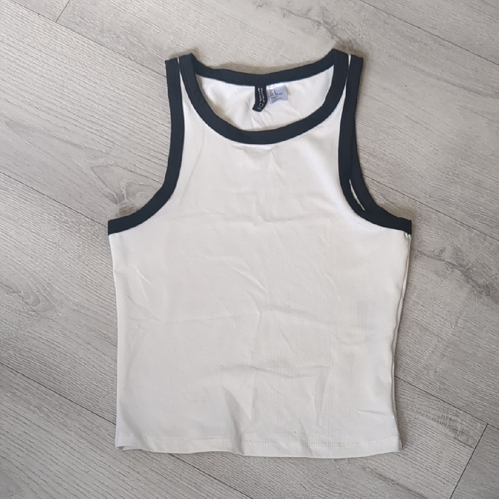 Divided Cream Tank Top with Black Trim
